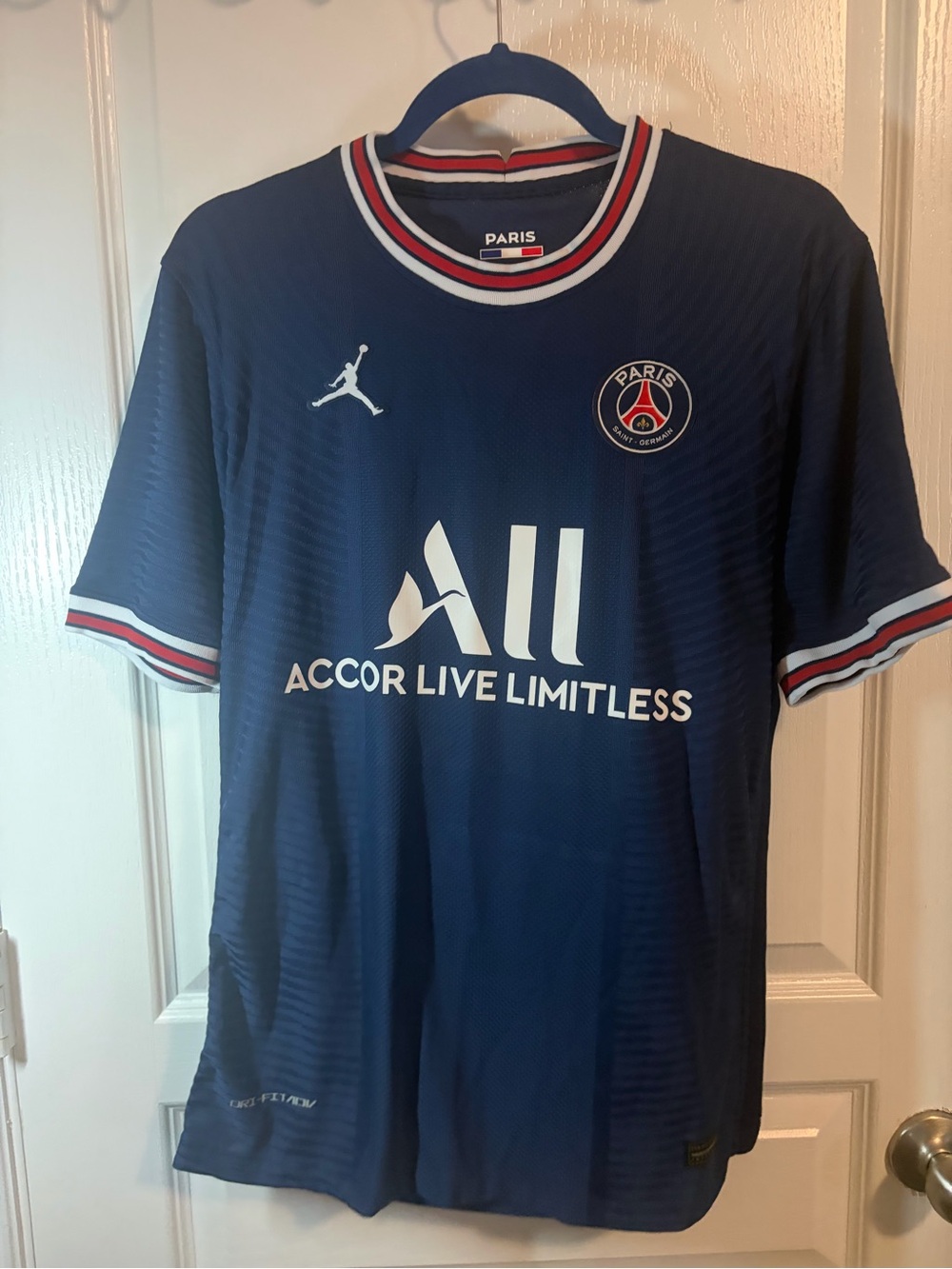 Jordan Navy Blue Football Jersey with Red & White Trim
